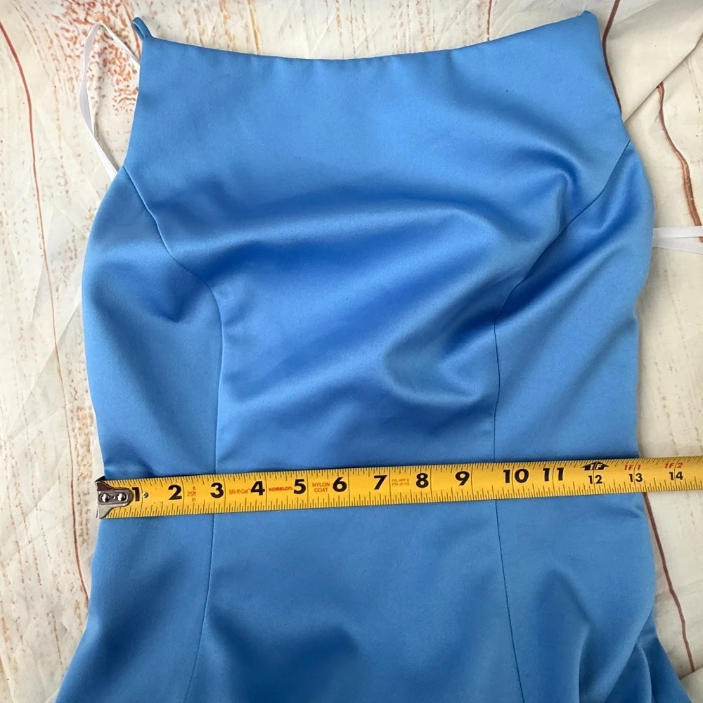 Cache Open Back Satin Gown | Size 4 | Blue | Long Formal Evening Dress - Picture 6 of 10